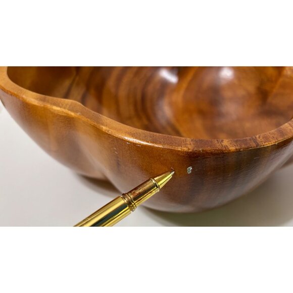 9 Piece Monkey Pod Wood Salad Serving Bowl Set Mid Century Scalloped - Picture 5 of 11